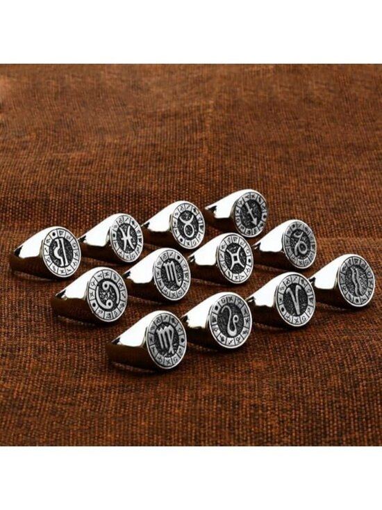 12 Constellation Zodiac Signs Stainless Steel Ring – GTHIC Silver Cancer Stainless Steel Simple Constellation Zodiac Signet Ring